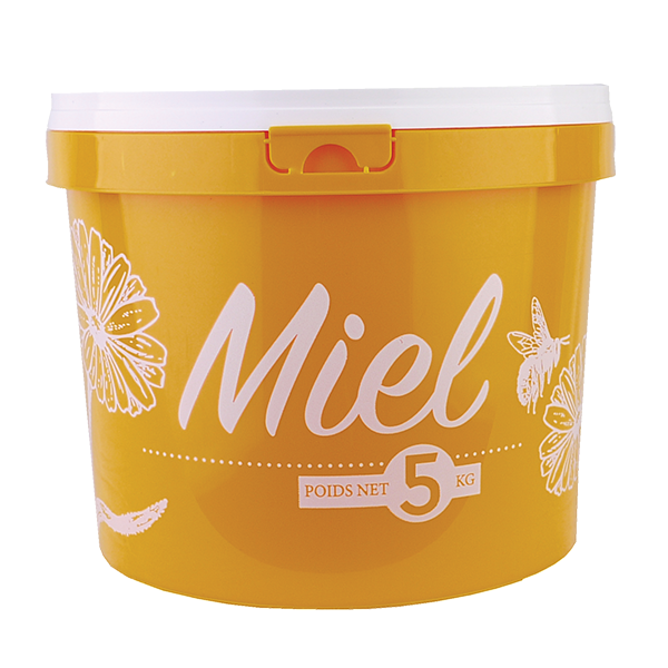 Seau plastique 5 kg "Miel" avec couvercle