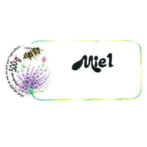 Etiquette fleurs et abeille miel 500g 85x38 x1500